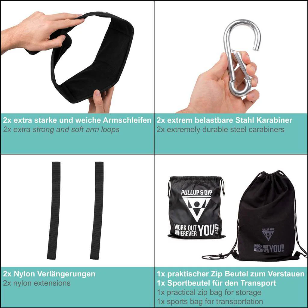 Klimmzugstangen Set: Tür Klimmzugstange + Klimmzugbänder 4er Set + Bauchschleifen - Image 17
