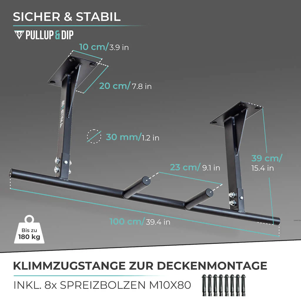 Klimmzugstange Decke inkl. Klimmzugband und Schrauben - Image 5