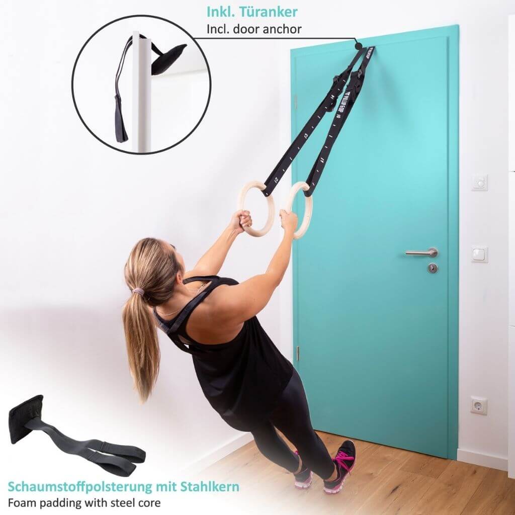 Gymnastikringe aus Holz inkl. Sportbeutel, Befestigungsgurte und Türanker - Image 8