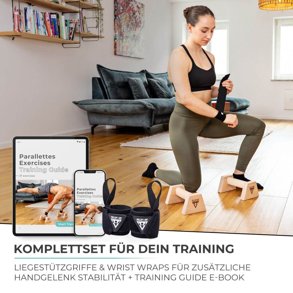Holz Liegestützgriffe mit ergonomischem Griff inkl. Wrist Wraps - Image 6